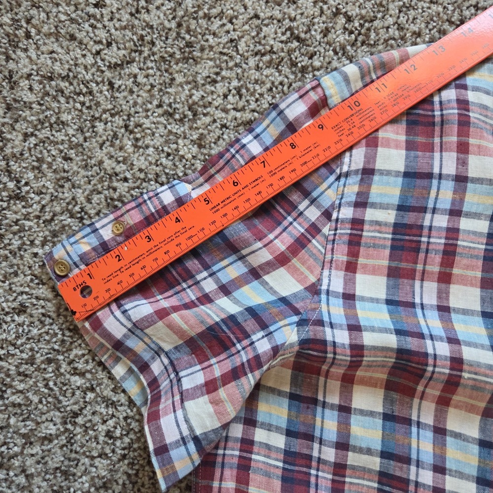 Baird McNutt NWT Murano 100% Linen Button Up Shirt Mens Lg Plaid Short Sleeves - Picture 6 of 7